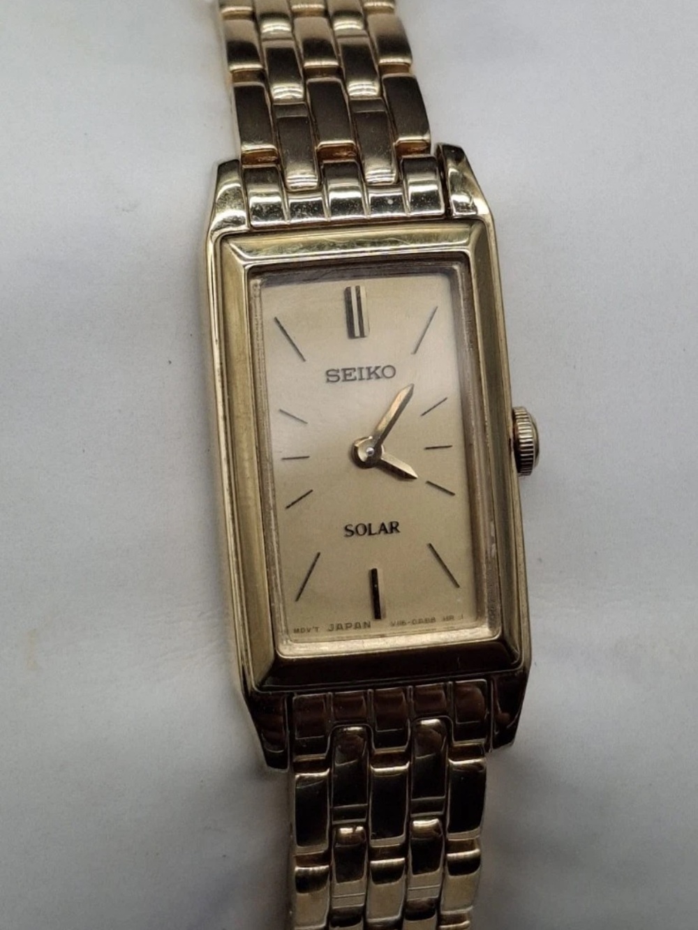 Seiko Solar Gold Tone Tank Watch